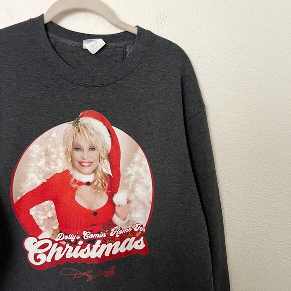 [Dolly Parton] Gray Comin' Home for Christmas Crew Neck Sweatshirt Size Large L - Picture 9 of 10